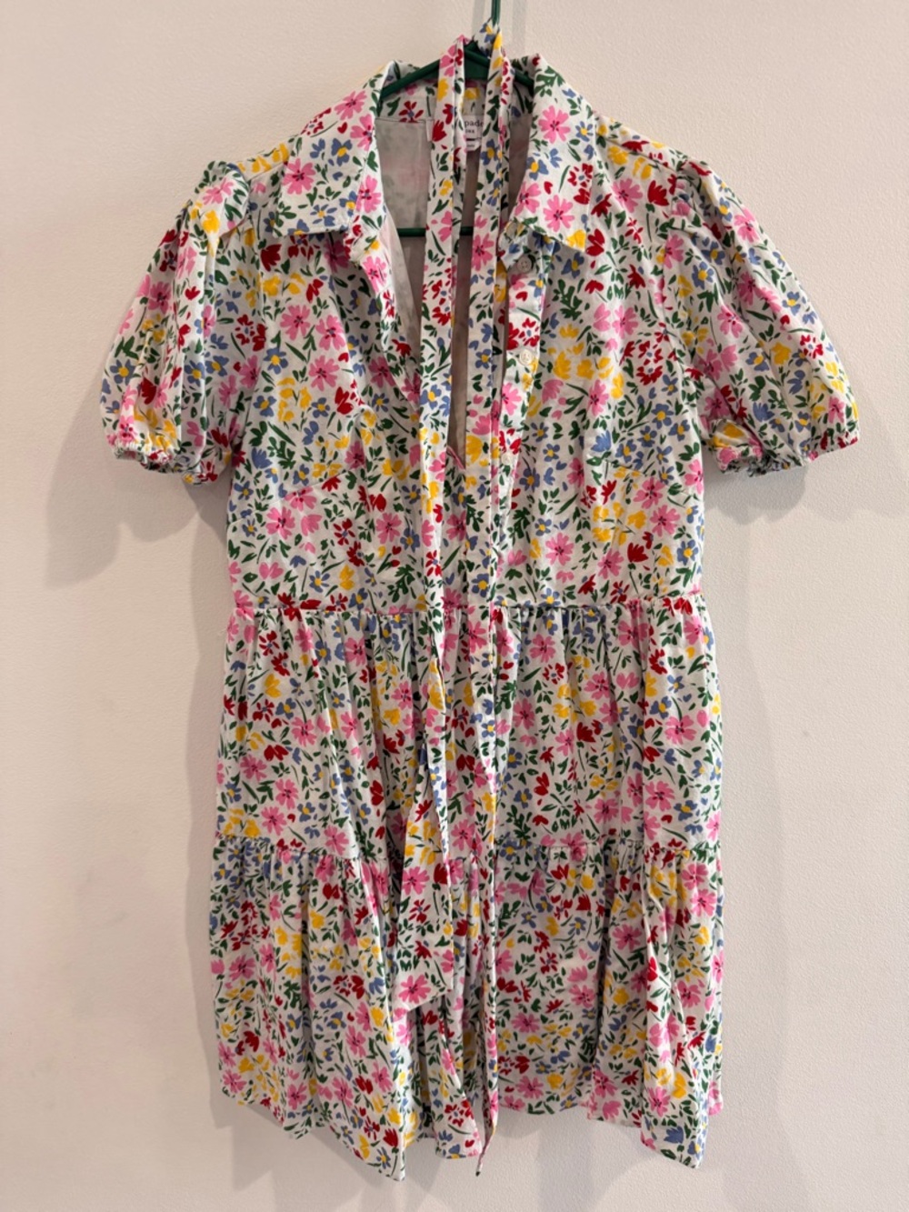 kate spade White Floral Tiered Dress with Pink, Yellow & Blue Flowers